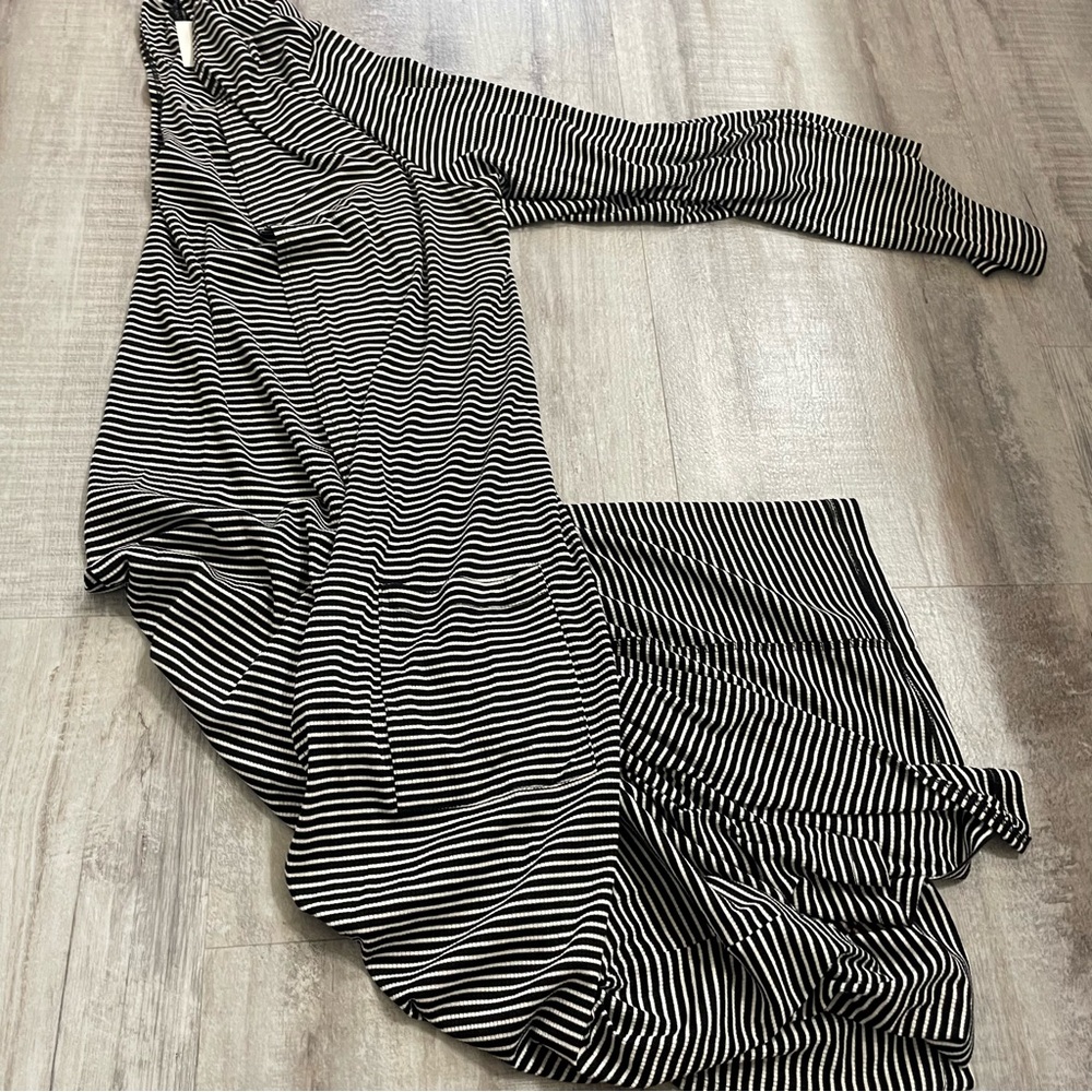 Kye Mi White black Stripe duster cardigan sweater size Large